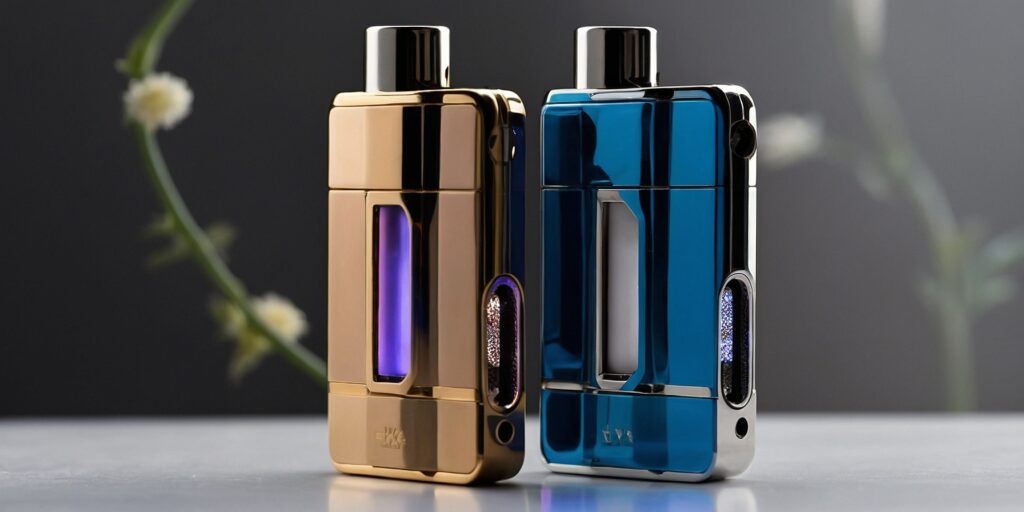 Une image comparant une puff sans nicotine avec une cigarette électronique traditionnelle, mettant en évidence leur différence de taille et de fonctionnalité.